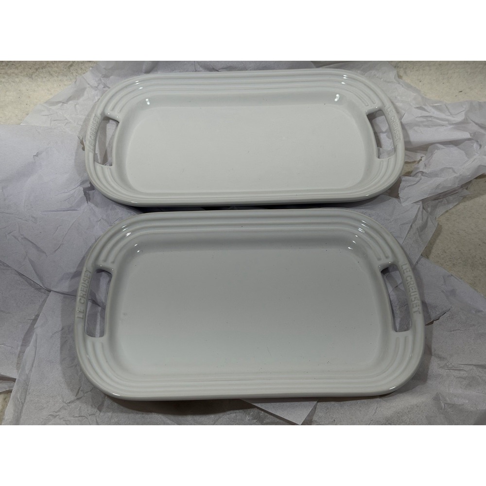 Le Creuset White Stoneware BBQ Platters Small Medium Set 2 Modern Elegant
